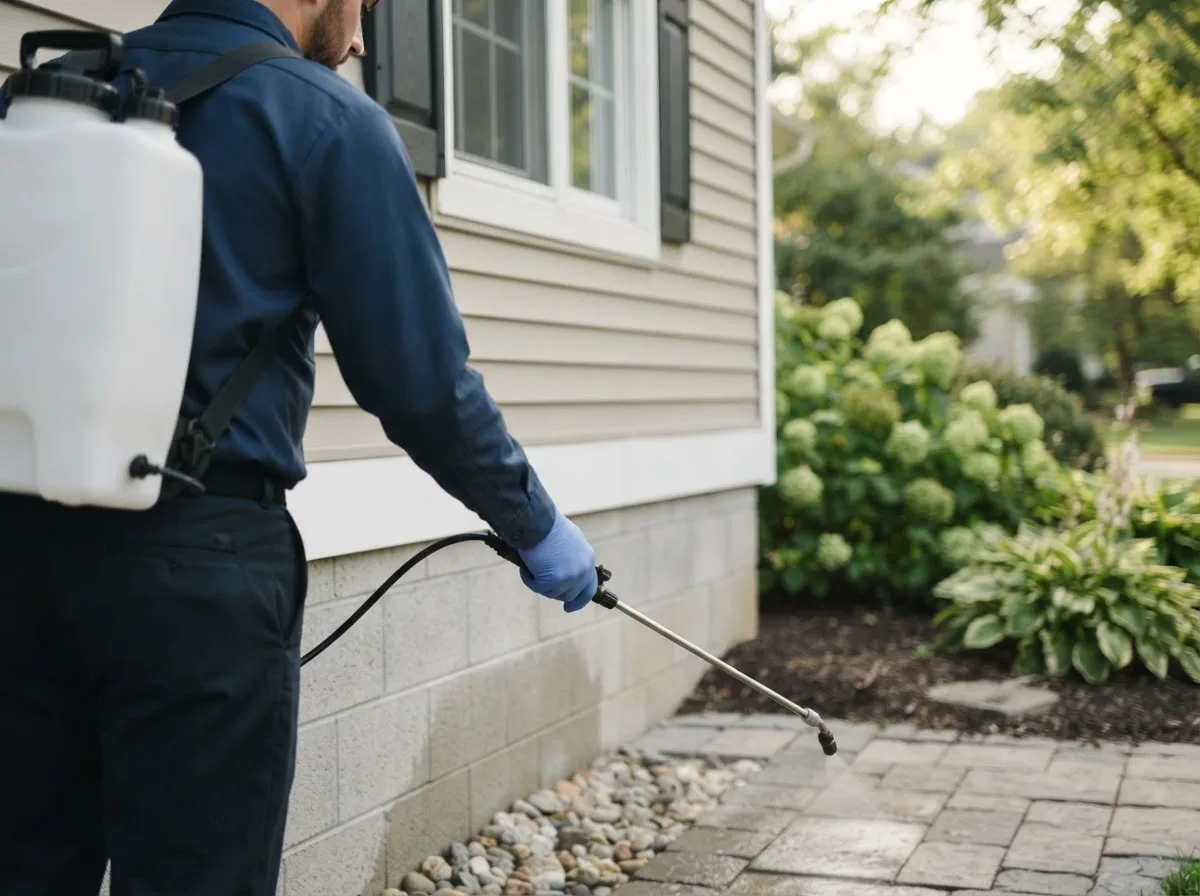 Pest control technician inspecting a home in Chagrin Falls, OH
